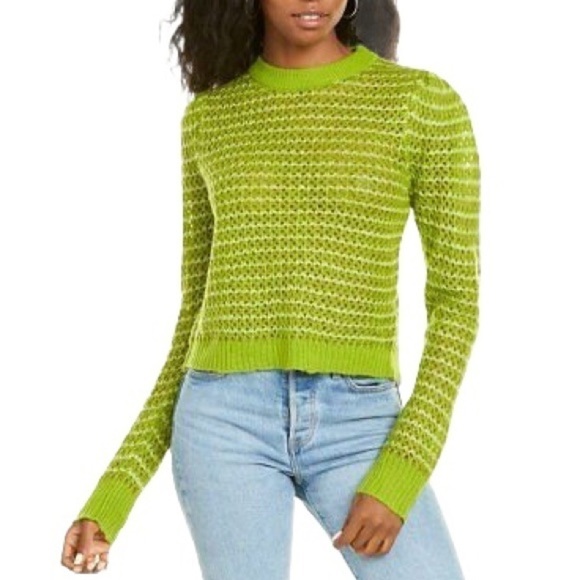 WAYF Where Are You From Open Knit Sweater Green White Stripe Medium NWT New - Picture 1 of 7